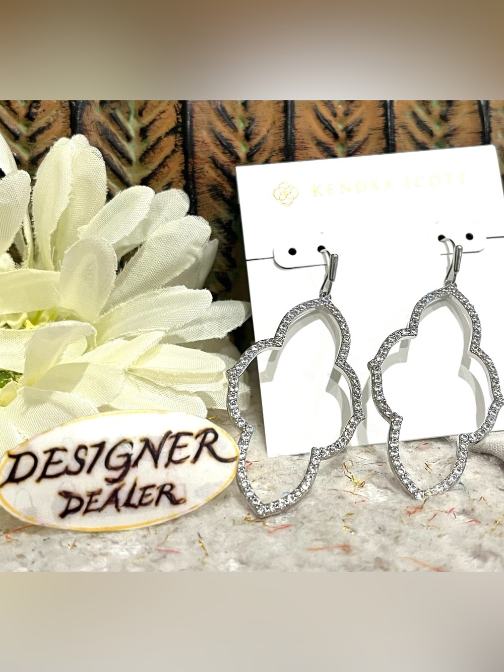 Kendra Scott Abbie large Open Frame Crystal Silver Tone Drop Earrings